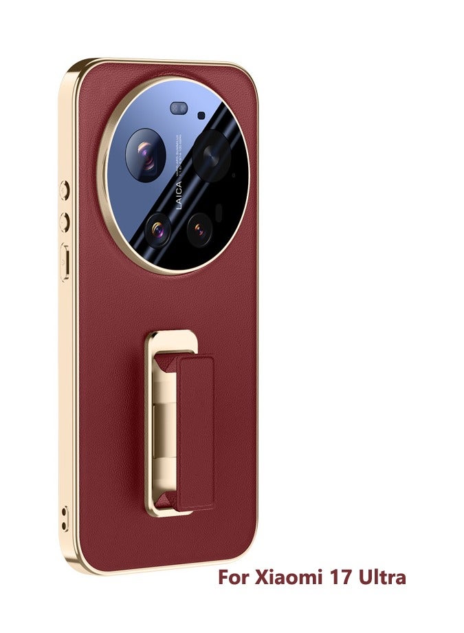 general Leather Case for Xiaomi 17 Ultra, Electroplated Gold Edge Luxury Mini Kickstand Cover Camera Protection Thin Shell - Image 5